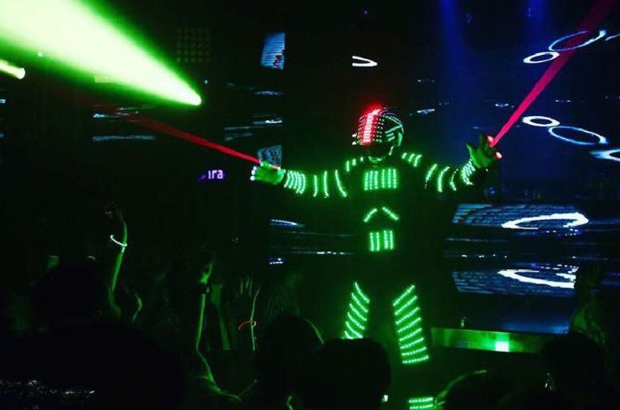 LED stilt robot show