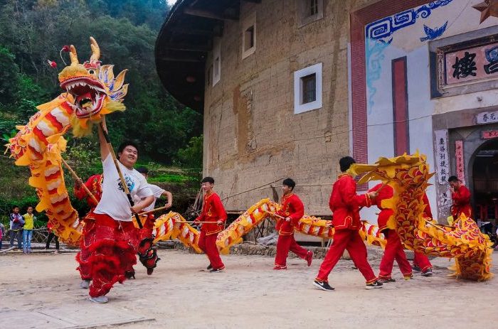 Chinese dragon dance show